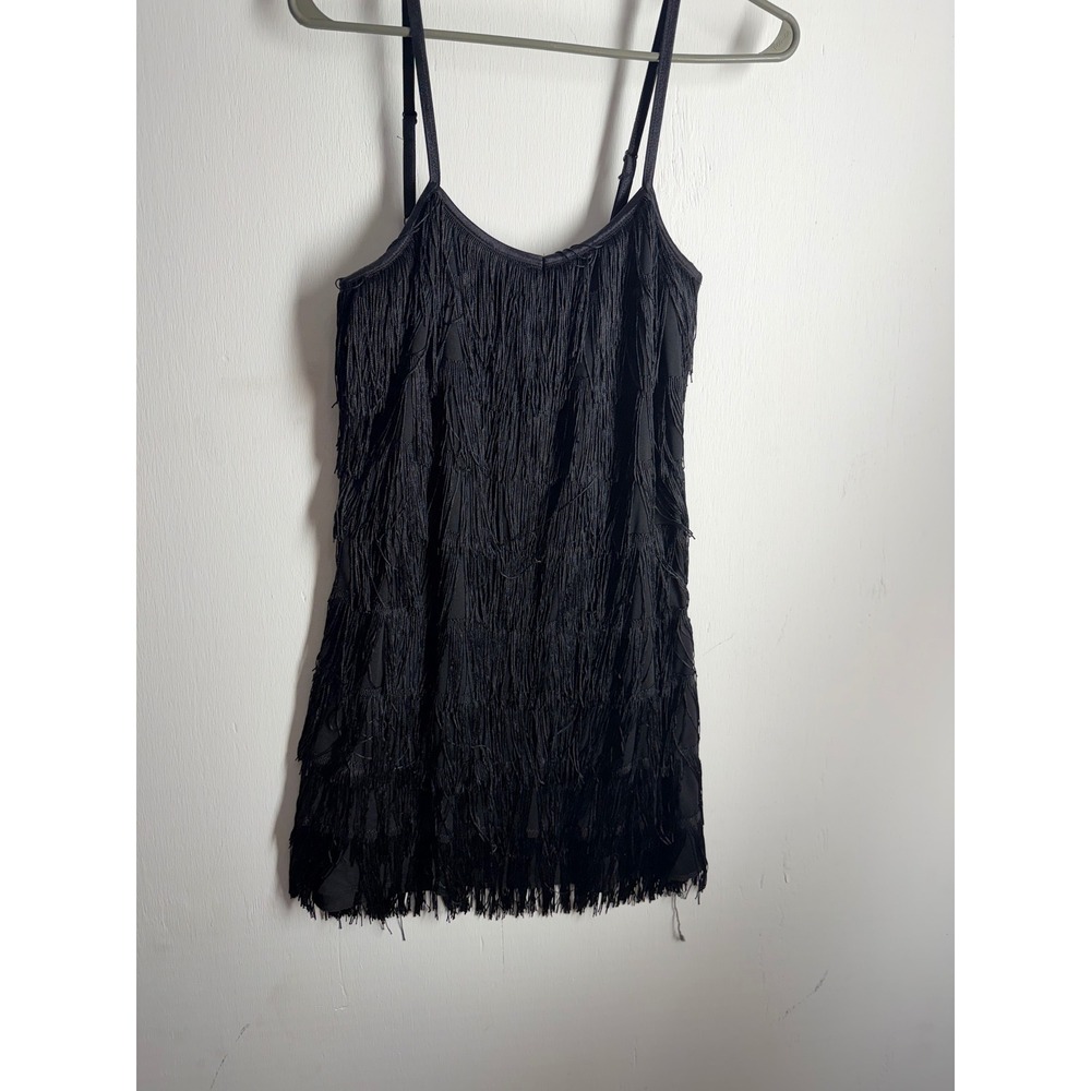 Dreamgirl Black Fringe Mini Dress Flapper Costume Large 8912 Adjustable Straps